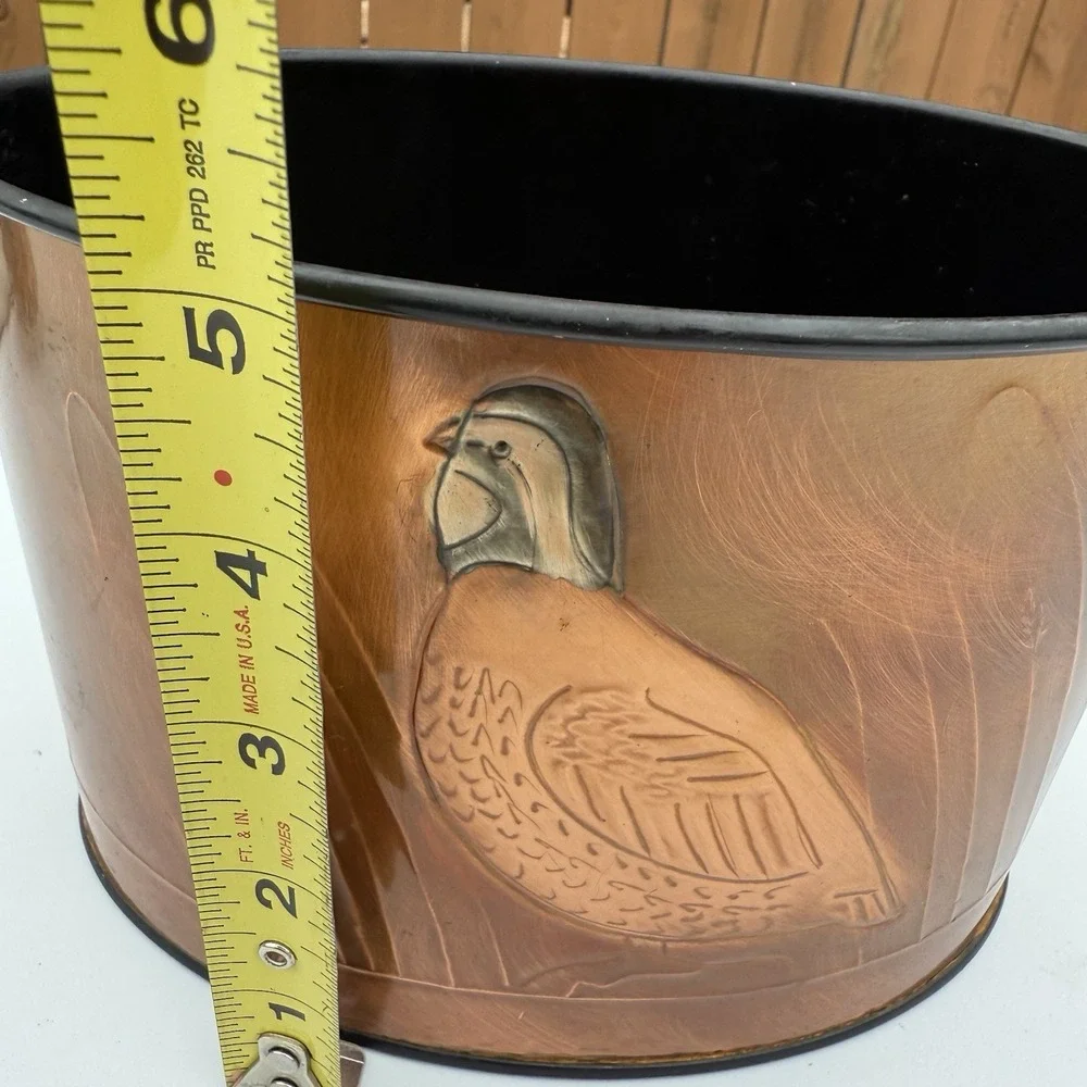 Greg Hentzi Copper Planter Hand Embossed Design Bird Pheasant 7 x‎ 4.50 in
